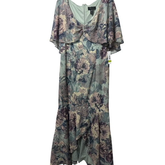 R&M Richards Blue Green Flutter Sleeve V-Neck Gown - Picture 1 of 10